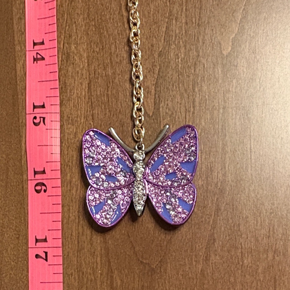 NWT Betsey Johnson Beautiful & Fun Purple Butterfly Y-Chain Necklace - Picture 12 of 14